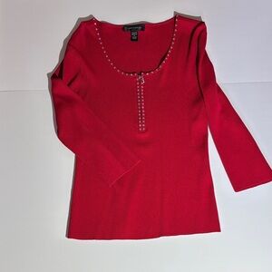 Cable & Gauge Red Blouse with Zipper Accent